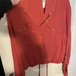 Red Button-Up Women's Top